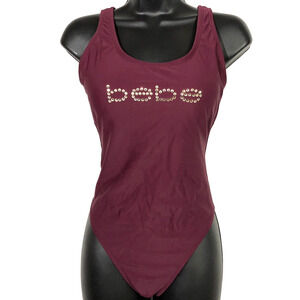 Bebe Lace Back Rhinestone Swimsuit Small Burgundry Wine Red Crystal Y2K Retro
